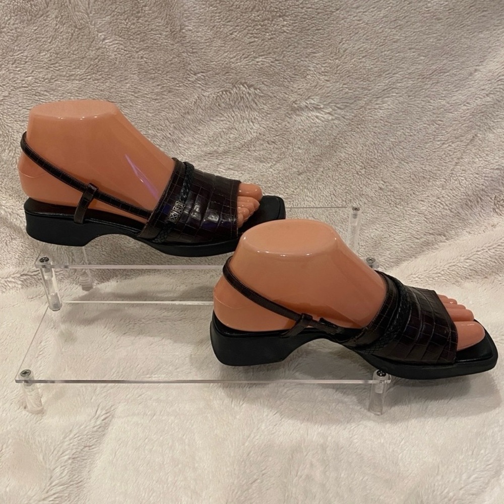 Beautiful Brighton Dark Brown Crocodile Texture Leather Slingback Sandals Size 6